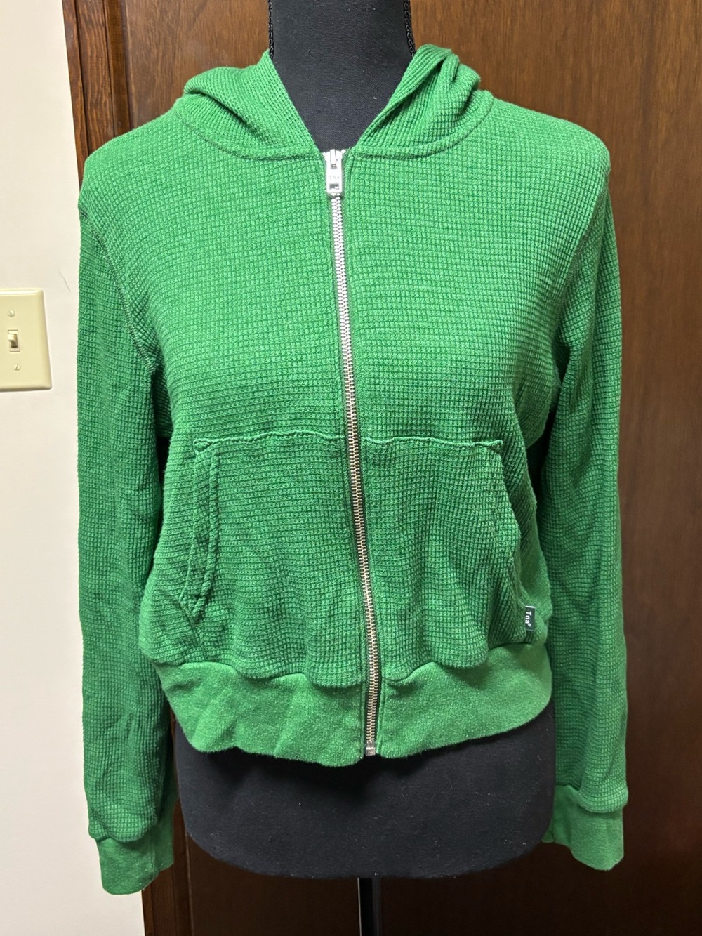 green TNA waffle zip hoodie